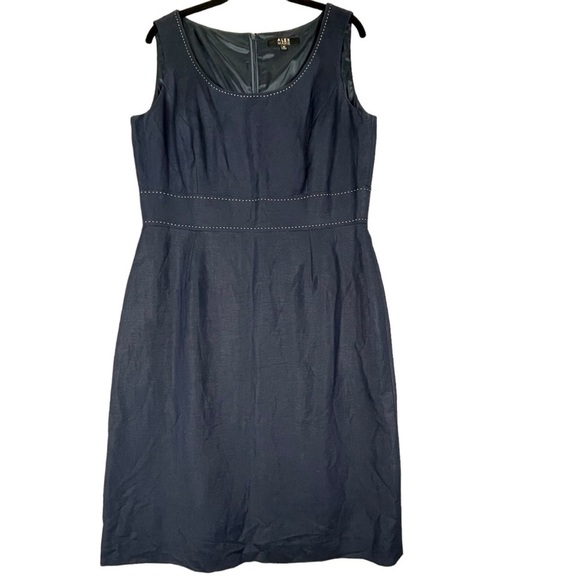 ALEX MARIE Navy Blue Linen Blend Career Church Minimalist Shift Dress - Sz 12 - Picture 1 of 16